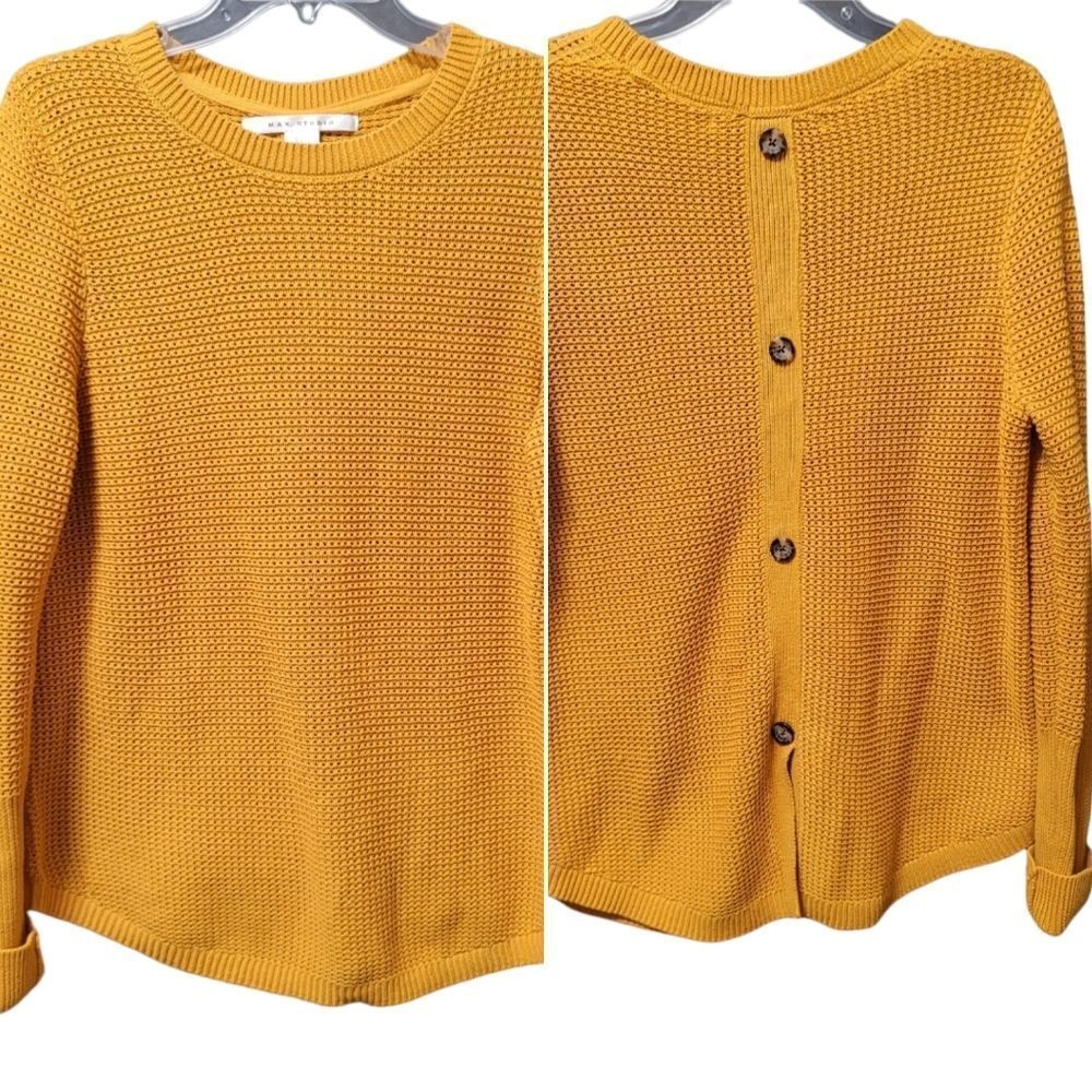 Max Studio Mustard Yellow Button Back Sweater XL